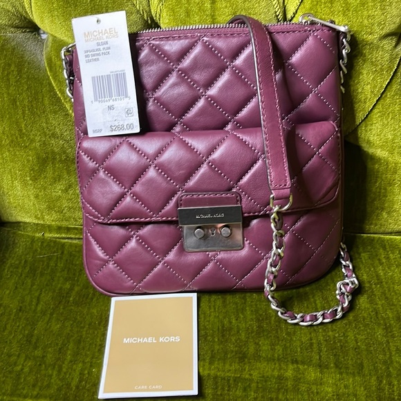 Michael Kors Quilted Sloan Medium Crossbody Bag Plum - Picture 1 of 5